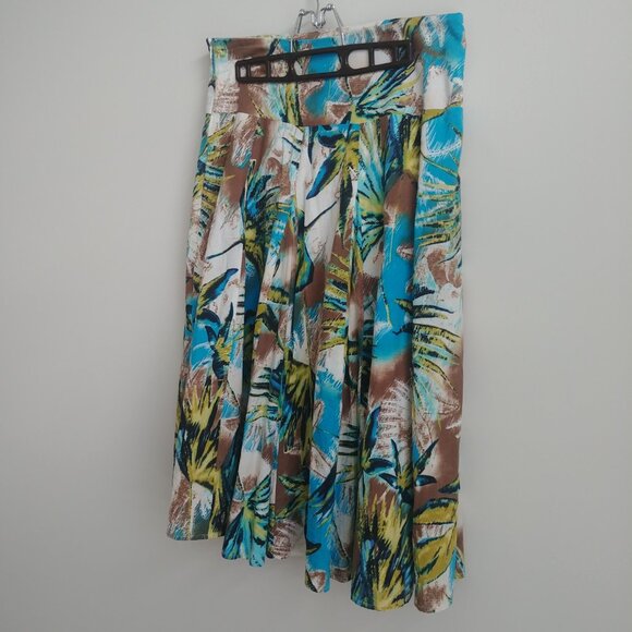 Rachel Adams 100% cotton midi skirt full pleated lined blue green pattern 8 - Picture 4 of 12